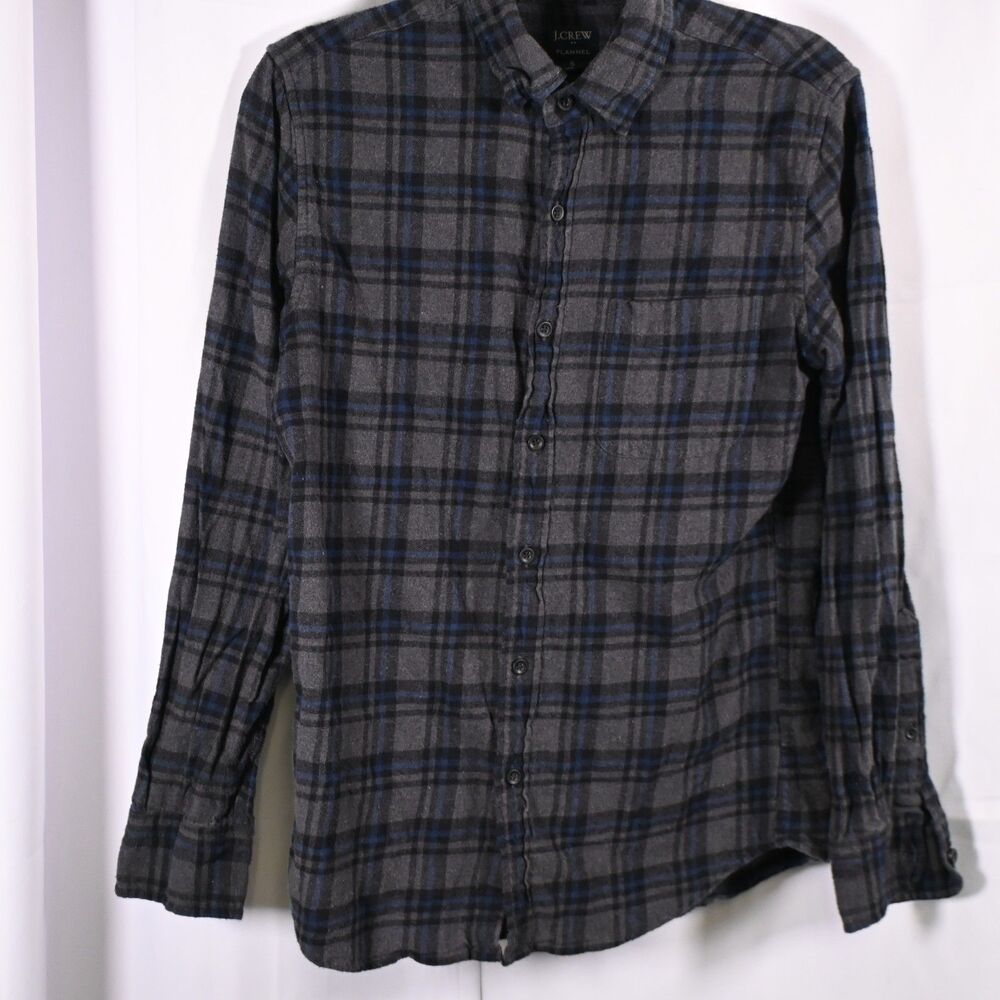 J. Crew Gray Plaid Slim Fit Long Sleeve Flannel Shirt Men's Small‎